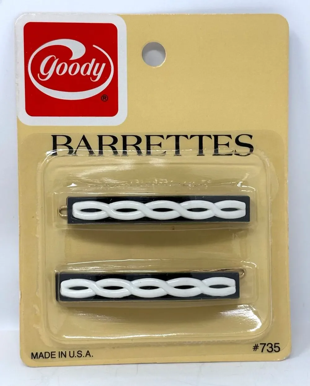 Vintage Goody Barrettes 2.5” Metal Clasp #735 White Black 1982 NIP (2)